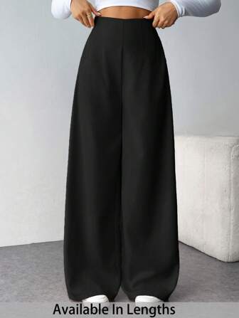 SHEIN Tall CURVE Plus Size Women Casual High Waisted Wide Leg Textured Long Pants, Versatile Commuter Trousers