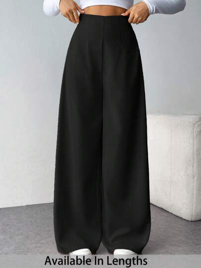 SHEIN Tall CURVE Pantalones largos de tela texturizada de cintura alta y pierna ancha, pantalones versátiles para commuters, tallas grandes para mujeres