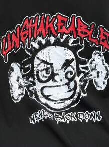 SHEIN Tween Boys Casual Versatile Comfortable Street Graffiti Printed Loose Fit Crew Neck Sleeveless Knit Tank Top, Suitable For School, Garden, Beach, Birthday, Spring/Summer - Black - View 4