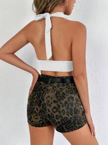 SHEIN SXY Women Solid Color Halter Neck Back Tie Simple Tank Top, For Daily Casual Wear Graphic Cheetah Print Tees Women Tops