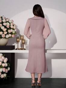 Modelyn Damen entworfenes Mini-Kleid mit Mandarinkragen und Laternenärmeln mit Schlitz - Pink - Übersicht 2