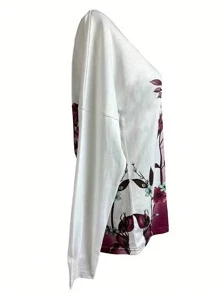Casual Color Block & Floral Print Long Sleeve Blouse, Spring/Autumn - Multicolor - View 5