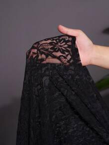 SHEIN CURVE+ 大码度假针织蕾丝高腰喇叭裤女式裤子，蕾丝裤 - 黑色 - 查看 9