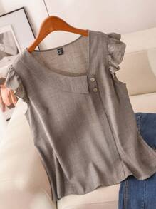 CosyJoli Blusa sin mangas de efecto vaquero con cuello asimétrico, para tallas grandes, de verano