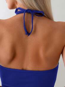 Swim Chiccia 女士纯色休闲吊带连体泳衣，度假连体泳衣 - 寶藍色 - 查看 5