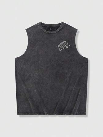 Street Life Camiseta sin mangas de hombre con estampado simple de letra y pentagrama de cuello redondo