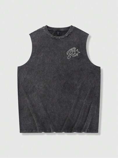 Street Life Men's Simple Letter & Pentagram Print Round Neck Vest