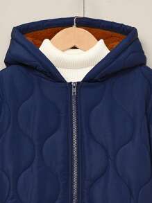 Tween Boys' Quilted Hooded Mid-Length  Coat, Suitable For Commuting, School, Casual, College And Sports, Fits For Autumn And Winter Seasons