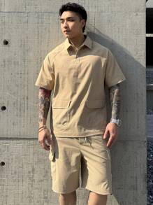 DAZY Conjunto de camisa polo y shorts de unicolor para hombres, ropa de trabajo de verano para exteriores