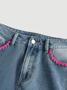 SHEIN MOD Jeans rectos de pierna con acabado lavado para mujer