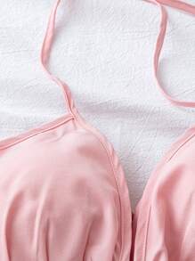 SHEIN Holidaya Top con cuello halter con inserciones de malla y diseño 3D de rosa para mujer - Rosa - Ver 3