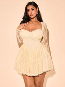 SHEIN BAE 女士加大码春夏优雅长袖蕾丝连衣裙、毕业礼服