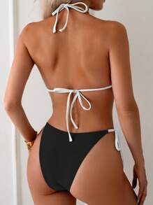 SHEIN 女士军绿色贝壳边饰泳衣