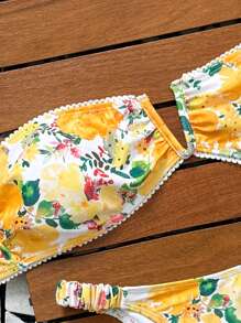 Swim Vcay Costume da bagno a due pezzi floreale con volant per donna, abbigliamento da spiaggia adatto per vacanze e nuoto