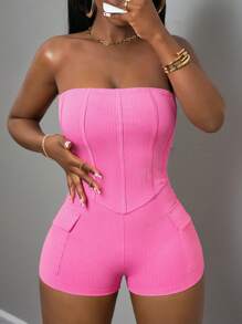 Slaydiva 2025 年夏季新音乐节、复活节、圣帕特里克节、西部、游牧风格生日派对、毕业典礼、学生日常、休闲、假日、邮轮旅行、海滩、日光浴、露肩、大口袋、纹理面料洋红色女式连体裤