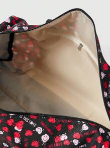 SmileyWorld® | SHEIN 女士时尚心形印花大容量手提包 - 黑色 - 查看 3