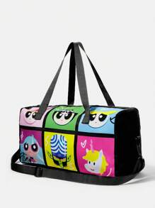 THE POWERPUFF GIRLS X SHEIN 女士时尚卡通花朵、泡泡、金凤花图案手提包 - 黑色 - 查看 4