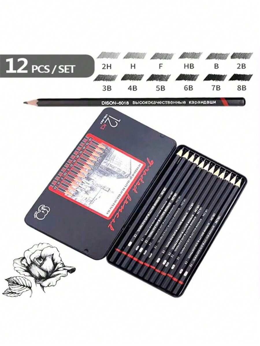 12 Pcs Premium Wood Sketching Pencils Set Professional Drawing ,Graphite Drawing Pencils For Artists School Art Supplies Back To School