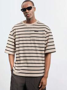 Maija 男士休闲简约撞色条纹短袖 T 恤