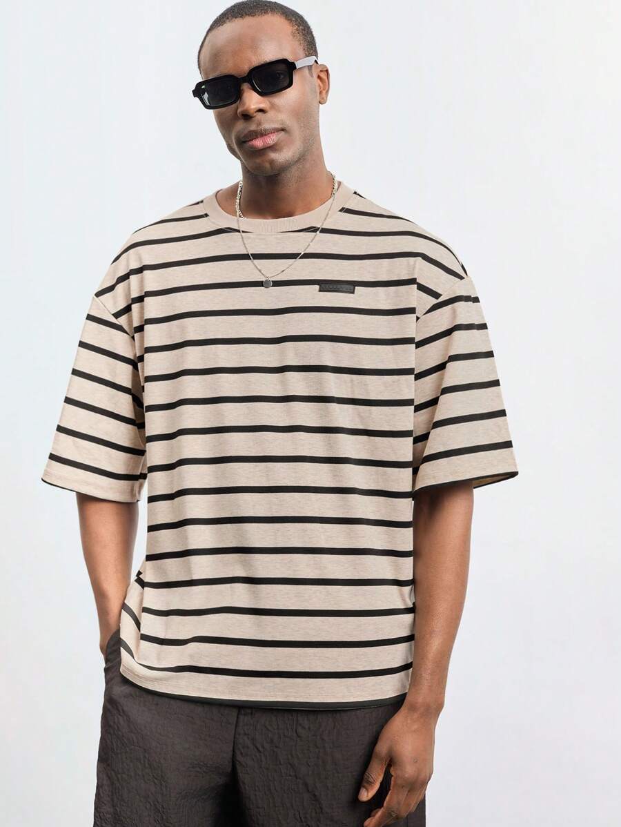 Maija 男士休闲简约撞色条纹短袖 T 恤