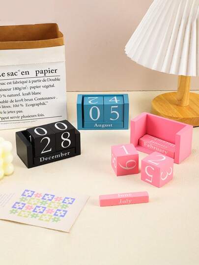 1 szt. Minimalistyczny różowy i biały kalendarz z drewna DIY, dekoracyjne rzemiosło na biurko do dekoracji domu wysokiej klasy, powrót do szkoły, artykuły szkolne