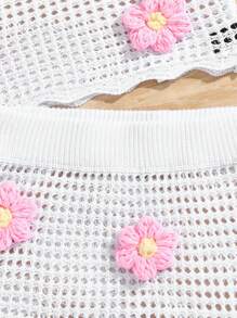 SHEIN Swim Women 2 Pieces Set: Solid White Crochet Hollow-Out Tank Top And Skirt For Summer Beach Vacation - White - View 5