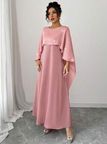 Chiquease 女士夏季圆领水钻装饰优雅休闲连衣裙 - 粉色 - 查看 4