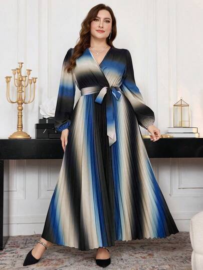 Modelyn 优雅交叉 V 领印花大码连衣裙长款女士装长款晚礼服