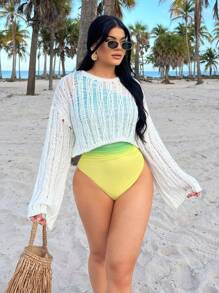 SHEIN SXY Women Sweaters,Beach Cover Up Women,Bathing Suit Cover Up,Beach Cover Up,White Top,White Long Sleeve,Vacation Outfits Woman,Summer Outfits For Women, Women Beach Outfits,Spring Break,Boho,Rave ,Ibiza Outfits,Gyaru,Mesh,Sexy,Crochet Top