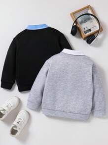 SHEIN 2 pièces Sweat-shirts décontractés de style universitaire à la mode pour jeunes garçons et jeunes filles, bicolores, plats et confortables. Polyvalents et abordables, conviennent pour l'hiver, pour se réchauffer, pour la rentrée scolaire, pour un usage quotidien, pour les sports, les fêtes d'anniversaire, et comme basiques polyvalents - Multicolore - Voir 2