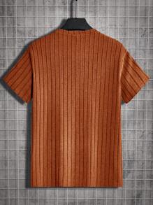 GENTILAND Casual Minimalist Crew Neck Ribbed Knit Short Sleeve Fitted T-Shirt - Orange - View 1