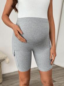SHEIN Maternity Belly Supportive Side Pocket Gray Ankle Pants - Light Grey - View 4