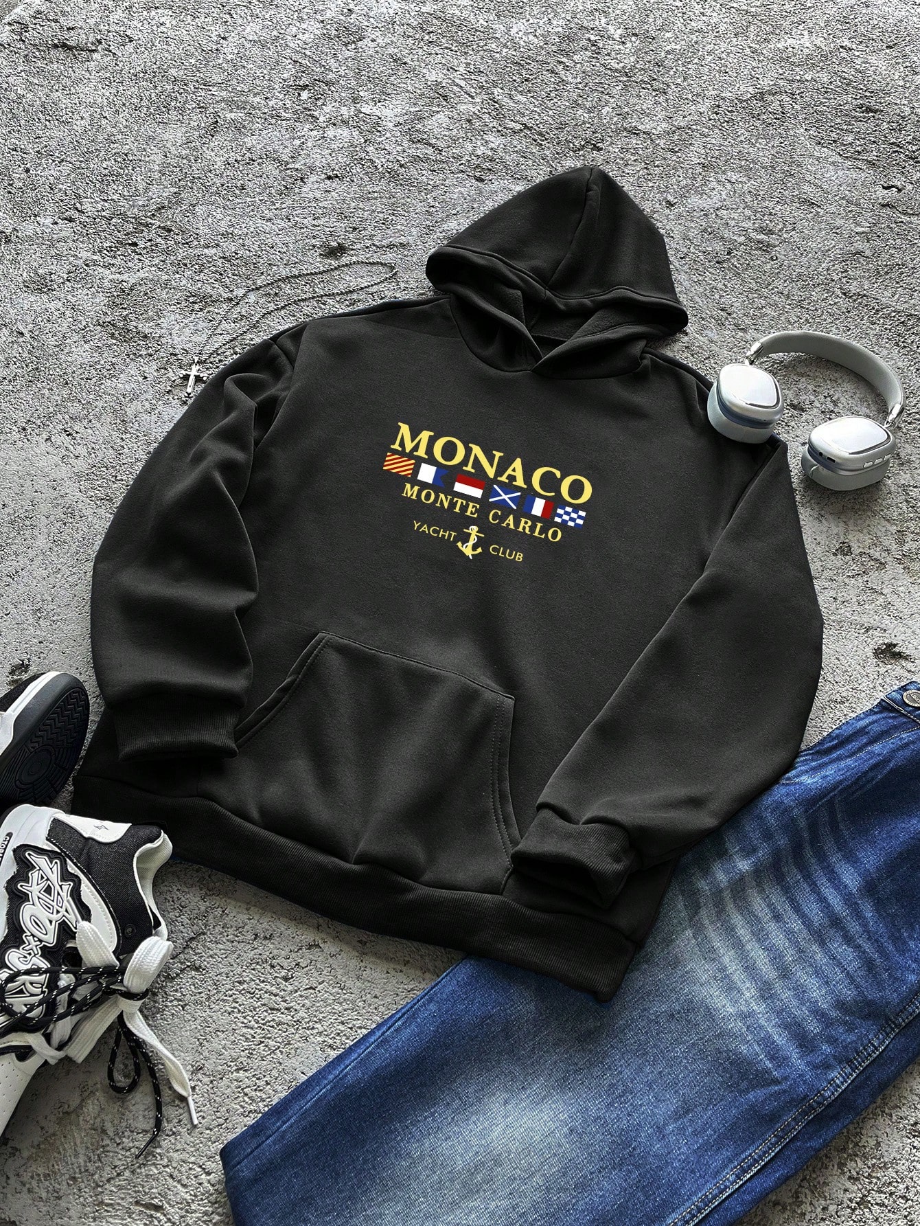 Manfinity Dauomo Men's Letter Print Hooded Casual Sweatshirt, Spring Autumn