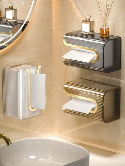 1 pieza Caja de almacenamiento de toallas de alta gama para montaje en pared, soporte para toallas faciales o pañuelos, sin necesidad de perforar, apta para cocina y baño, decoración y organizador de baño para el verano