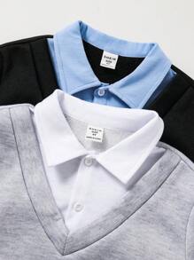 SHEIN 2 pièces Sweat-shirts décontractés de style universitaire à la mode pour jeunes garçons et jeunes filles, bicolores, plats et confortables. Polyvalents et abordables, conviennent pour l'hiver, pour se réchauffer, pour la rentrée scolaire, pour un usage quotidien, pour les sports, les fêtes d'anniversaire, et comme basiques polyvalents - Multicolore - Voir 4