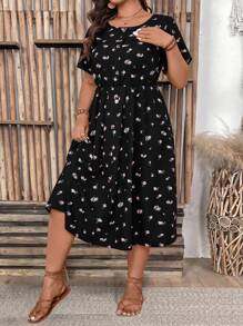 SHEIN LUNE Plus Size Short Sleeve Casual Dress, Fashionable & Comfortable For Daily Wear