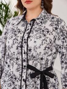 Lacomfia Elegant Printed Collared Top & 2 Pieces Set, Plus Size - Multicolor - View 4