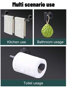 Bộ phụ kiện phòng tắm bằng thép không gỉ 6 món bao gồm thanh treo khăn, giá treo giấy vệ sinh, móc treo tường, móc treo áo choàng, móc treo áo khoác cho bộ phụ kiện phòng tắm - màu đen - Xem 3