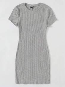 Muchica Vestido ajustado tejido de canalé unicolor - Gris Claro - Ver 3