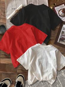 Attitoon 3pcs Casual Minimalist Bear, Vintage Car, Guitar Music Festival Graphic Round Neck Short Sleeve Cropped Fitted Women Tee - Multicolor - View 2