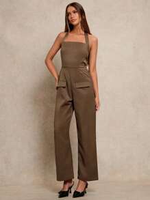 Glamine 女士挂脖式休闲连身裤 - 咖啡棕 - 查看 4