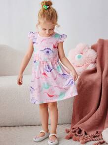 Vestido Estampado com Dinossauro para Bebê Menina, Vestido Simples e Estiloso de Primavera e Verão para Bebê Menina, Vestido Rosa Fofo de Verão para Bebês - Rosa chiclete - Visão 4