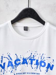 Set Kaos Streetwear Musim Panas Putih Pria, Kaos Lengan Pendek Leher Bulat & Celana Pendek Olahraga Longgar dengan Tali Serut, Grafis Tinta Bercipratan, Kasual untuk Liburan - MultiWarna - View 5