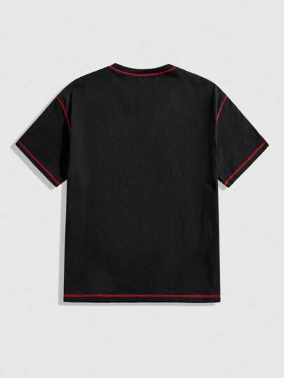 Anime Camiseta casual holgada de cuello redondo con estampado de letras para hombre