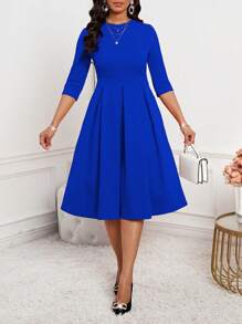SHEIN Lady 春夏秋冬优雅办公室聚会新年女士连衣裙 - 寶藍色 - 查看 3