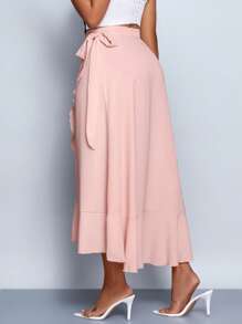 SOLERSUN Solid Wrap Hem Tie Side Skirt Women Skirt - Baby Pink - View 2
