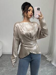 Chiquease 女士优雅金属蝙蝠袖交叉系带衬衫