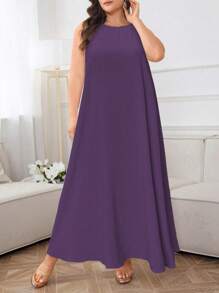 Al Najma Plus Size Women's Solid Color Round Neck Sleeveless Casual Arabian Dress