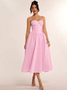 SHEIN BAE Vestido de tubo sexy de color rosa temprano de verano, vestido de corset de manga larga y tutú elegante y simple, vestido de mujer simple, vestido de San Valentín, vestido de fiesta, vestido de cita romántica, vestido de dama de honor, vestido de graduación, vestido de uso diario, vestido de cumpleaños, vestido de vacaciones, elegante, ropa de playa para mujer / vestido de invitada de boda, vestido de graduación / atuendo de graduación, atuendo de brunch para mujeres, atuendo de concierto para mujeres / atuendo de festival / atuendo de concierto de country / atuendo de Ibiza / atuendo de Nashville, vacaciones, vacaciones, modesto, ropa de mujer para vacaciones tropicales, gyaru, verano / atuendos de verano / ropa de verano, atuendos de primavera para mujeres, vestido de cita nocturna, vestido corto de dama de honor, elegante vestido negro, primavera/verano, vestido de sol - Rosa - Ver 4