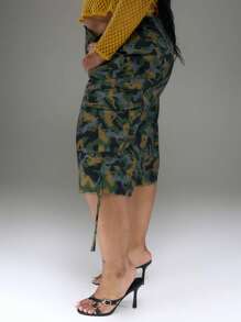 MUSERA Plus Size Camo Cuffed Tie Cargo Trousers For Everyday, Street Style, Streetwear, Y2K, 2000'S Style - Multicolor - View 4